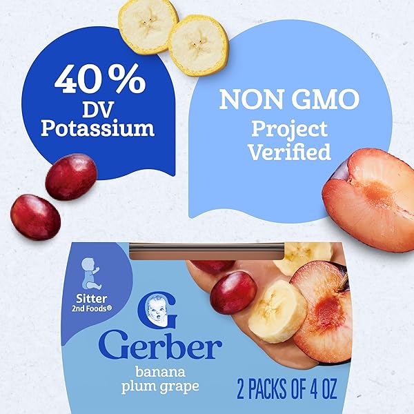 GERBER STAGE 2 BABY FOOD, BANANA PLUM GRAPE PUREE TUBS, NO ARTIFICIAL COLORS OR FLAVORS, BABY PUREE, 2-PACK