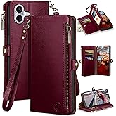 XcaseBar compatible with iPhone 17 6.3" Wallet case with Zipper Credit Card Holder【RFID Blocking】,Flip Folio Book PU Leather Phone case Shockproof Cover Women Men for Apple 17 case Wine Red