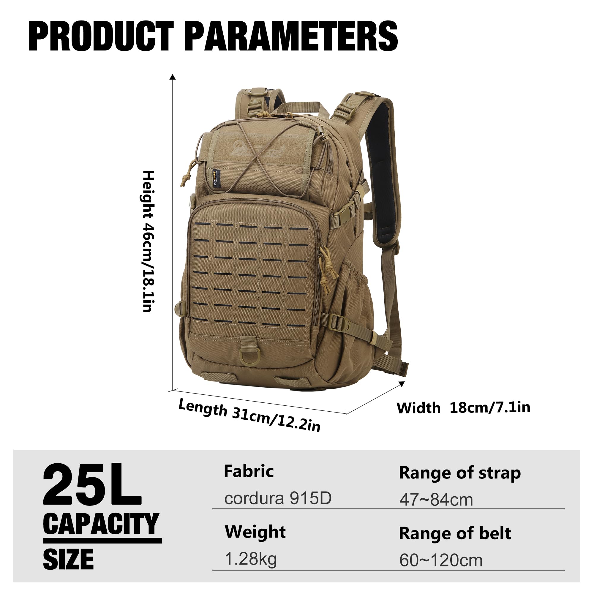 Mardingtop 25L Taktischer Rucksack militär rucksack herren Outdoor Wanderrucksack Mehrfachfach Reisen Trekkingrucksack Hergestellt aus Cordura 2