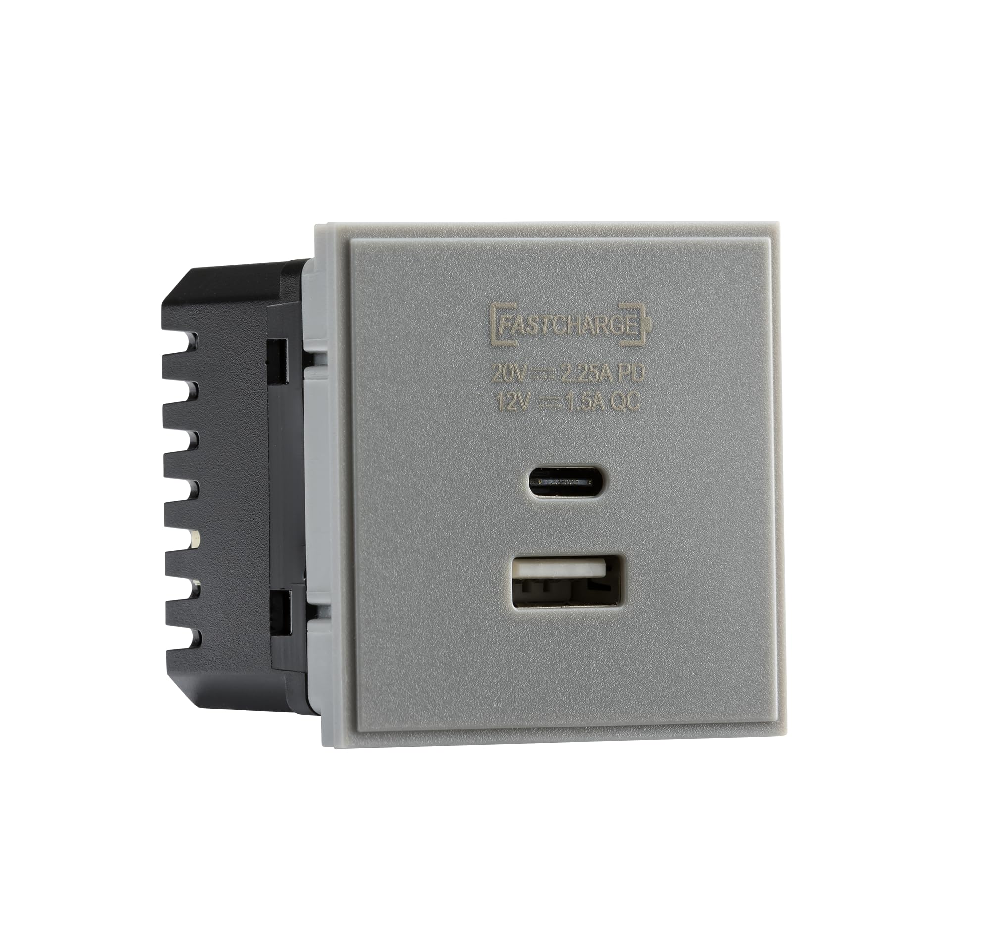 Knightbridge Dual USB Charger A+C (18W QC / 45W USB-PD) 50 x 50mmm - Grey (NETUSBPD)