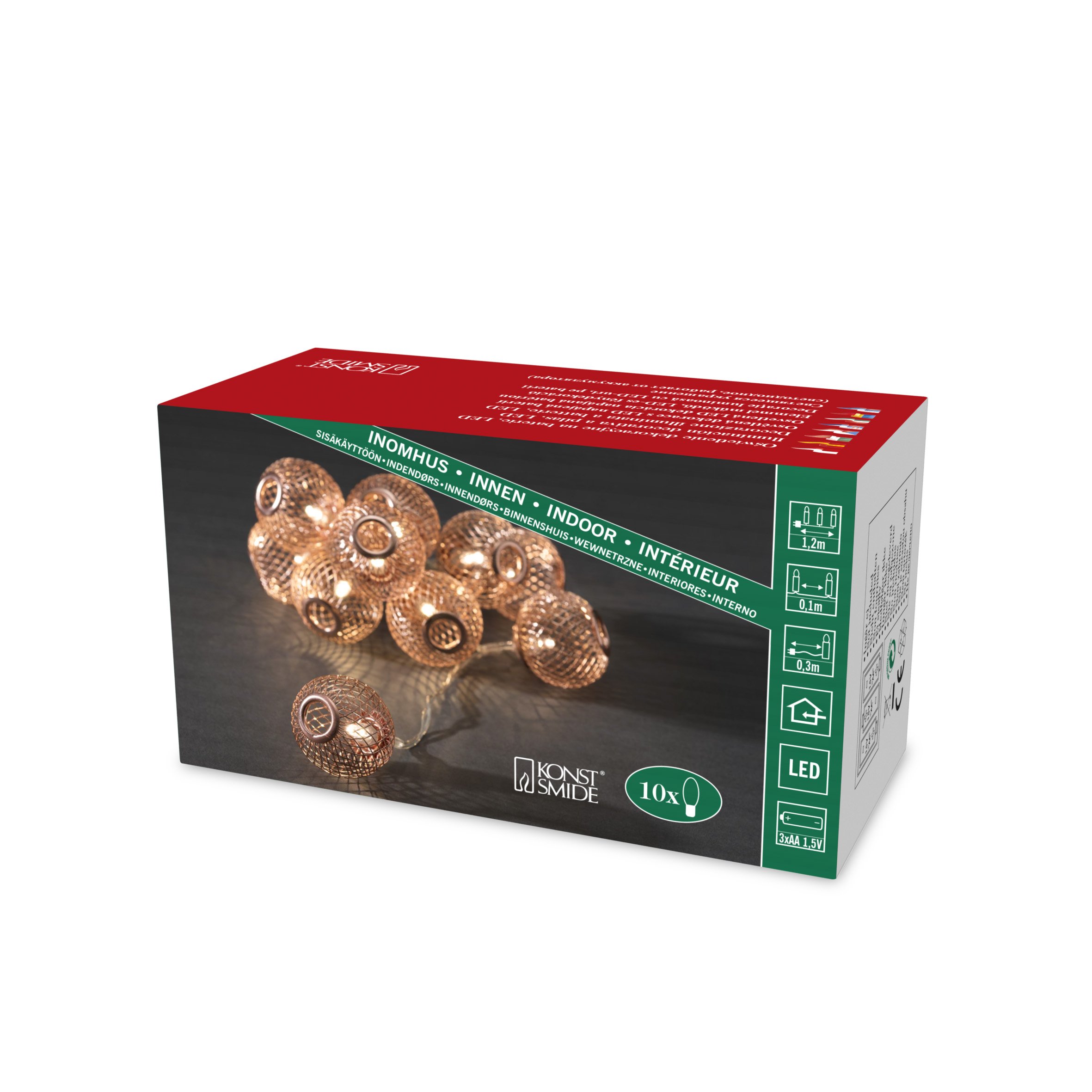 "Konstsmide Battery Fairy Lights Indoor LEDs ""Metal Balls Copper"" Transparent Wire / Requires 3AA (excl.) / Christmas Lights Battery Powered with 10 Bright LEDs / Warm White String Lights", 3145-603