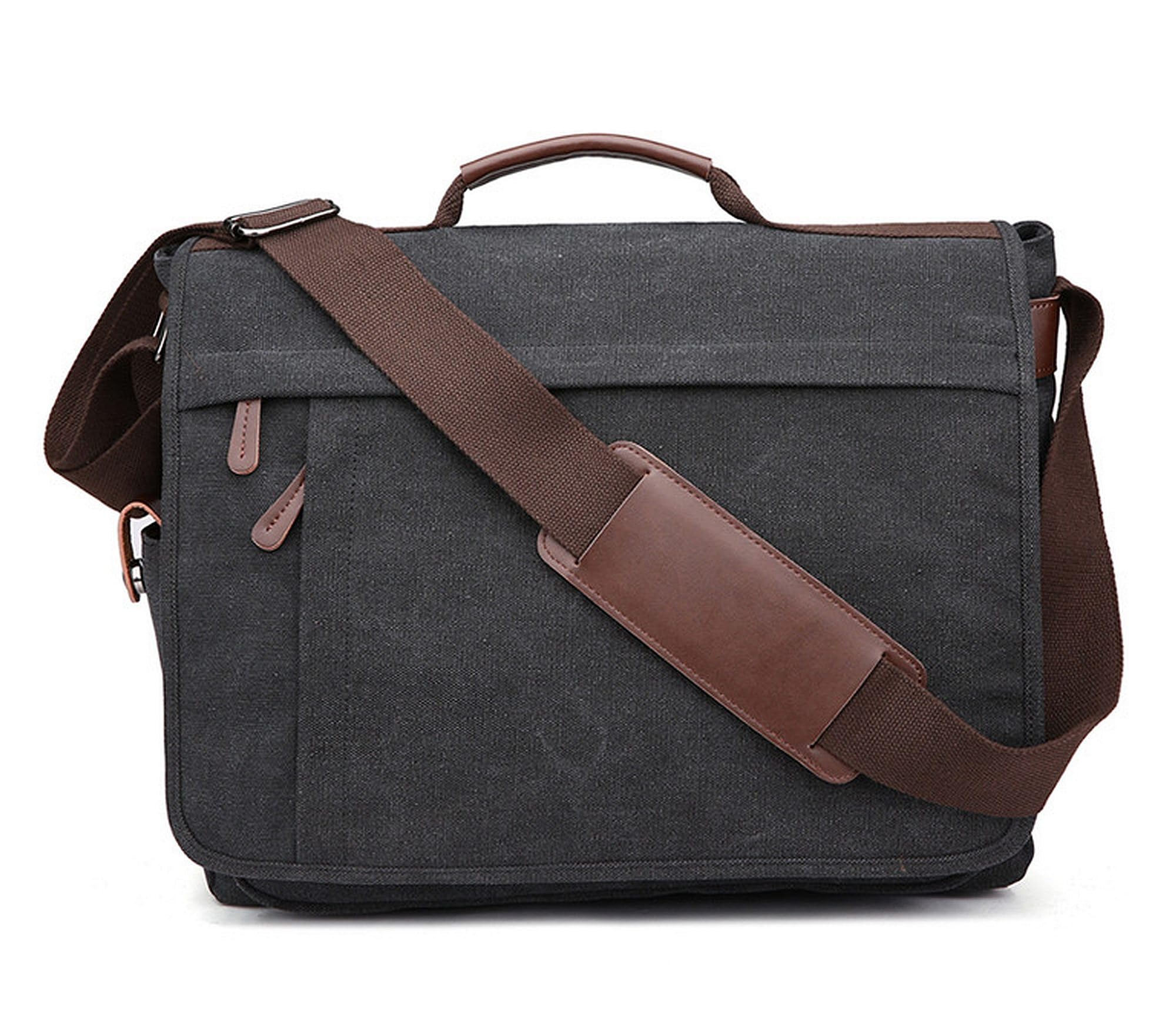 GFM® Mens Boys Canvas Messenger Bag for Up to 15.6 Inch Laptop, Tablet etc For School, Office, College, Uni,Casual, Travel, Holidays Man bag (S86-15-Charcoal) (CNVMSNGR-ZU6086-1-CKL)