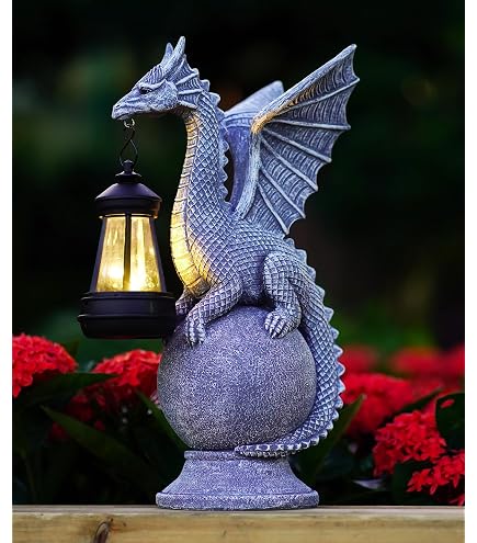Qobumy Solar Dragon Garden Statue Decoration with Solar Lantern