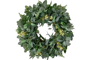 CHVISTA 26 Inch Artificial Eucalyptus Wreaths for Front Door Outside- Green Year Round Wreath for Spring Summer Fall Winter- All Seasons Evergreen Hanging Decor for Farmhouse Home Firplace Porch,Window,Wall