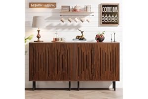 Tribesigns Set of 2 Sideboard Buffet with Storage, 59" Buffet Sideboard Cabinet with Adjustable Shelves, Accent Storage Cabinet for Living Room, Dark Brown