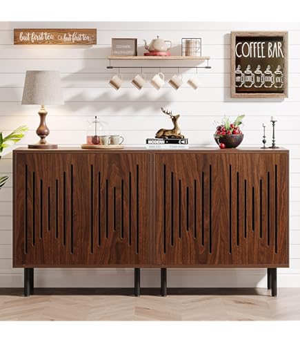 YEBABFIT BELLEZE Credenza Buffet Con Ante Scanalate – Mobile Contenitore Moderno Per Soggiorno, Cucina E Sala Da Pranzo (Cammello)