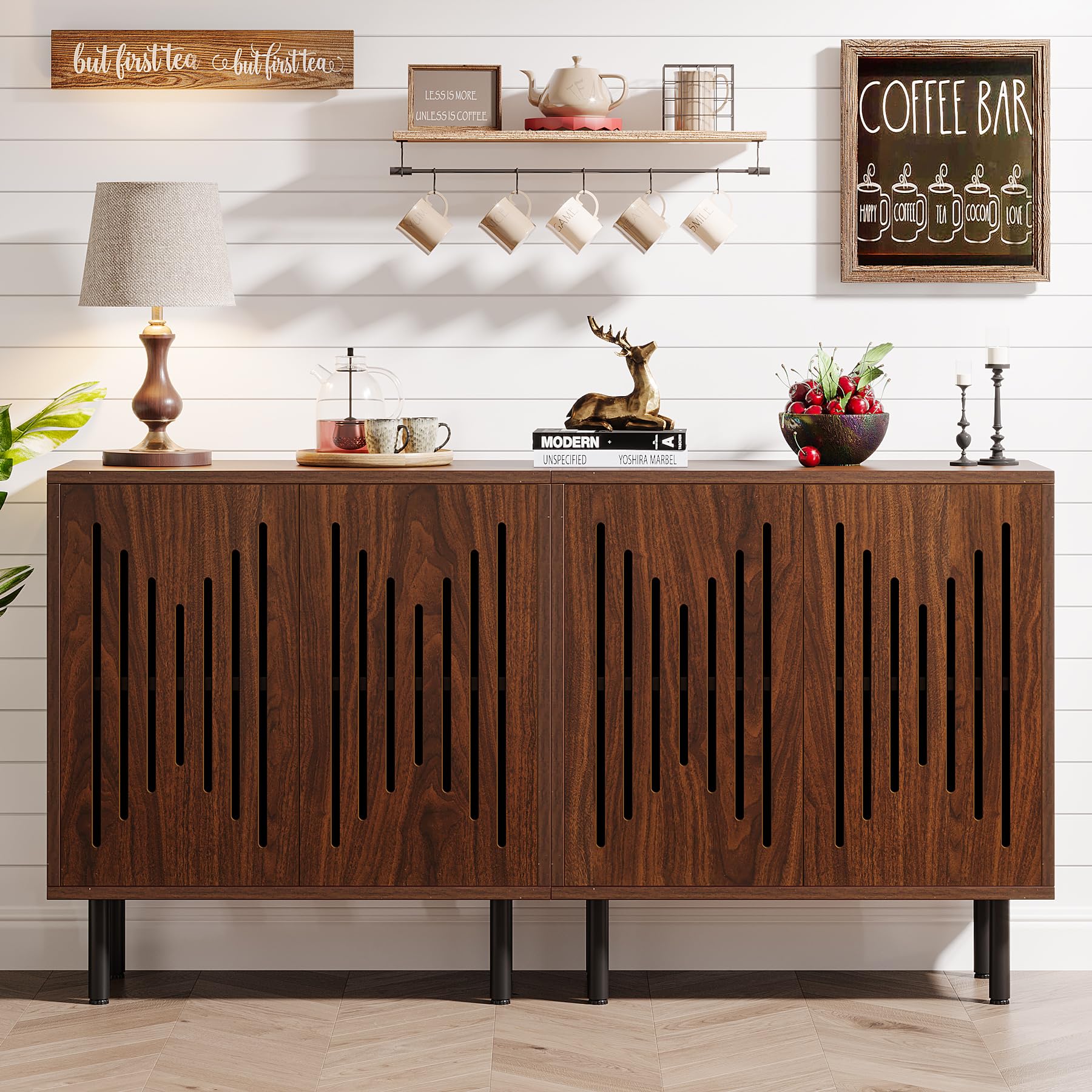 Photo 1 of Tribesigns Set of 2 Sideboard Buffet with Storage, 59" Buffet Sideboard Cabinet with Adjustable Shelves, Accent Storage Cabinet for Living Room, Dark Brown