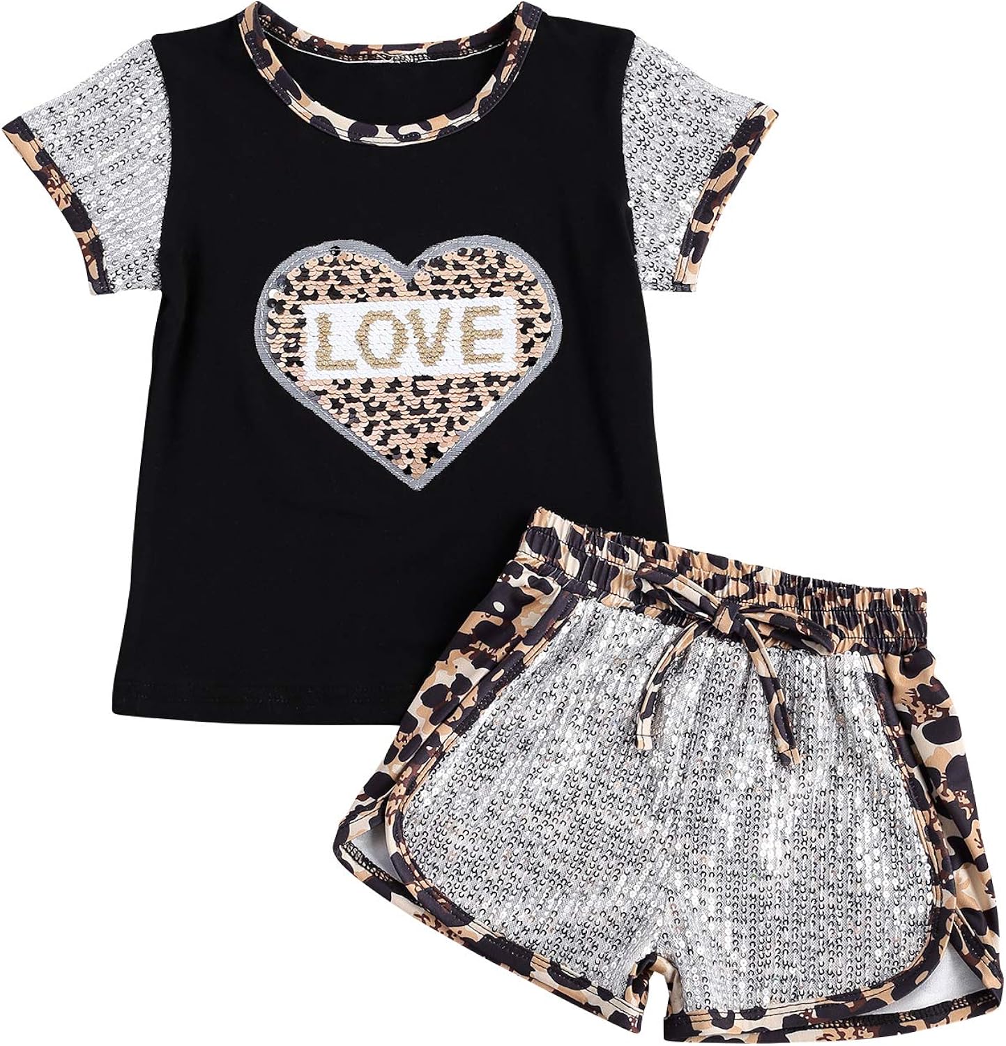 Little Baby Girl's Leopard Print Suit Short Sleeve Heart