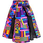 HongyuAmy Women's African Print Fabric Kente Wax Cloth Short Skirts with Pockets