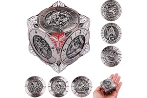 WUNHUNEW DND Spinner Dice, 7 in 1 Unique Metal Cube D&D Dice Set with 3D Relief for Dungeons and Dragons Gift, Cool Polyhedral Role Playing Game Dice, Fantasy Tabletop RPG Accessories (Red Silver)