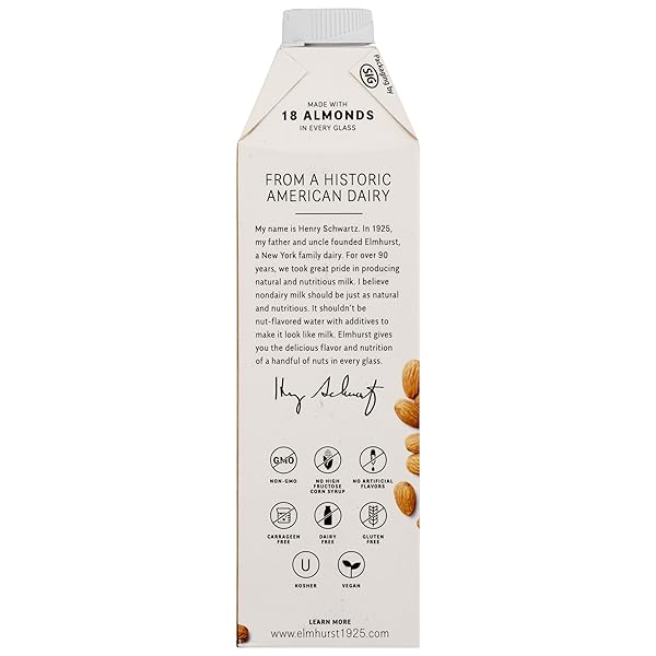 ELMHURST UNSWEETENED ALMOND MILK, 32 FZ