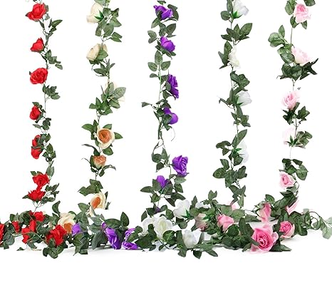 Efeu Girlande künstlich zu Aufhängen, Rose Blumen Blättern Girlande Deko in Rot Pink Lila Weiß/Grün Champagnerfarben