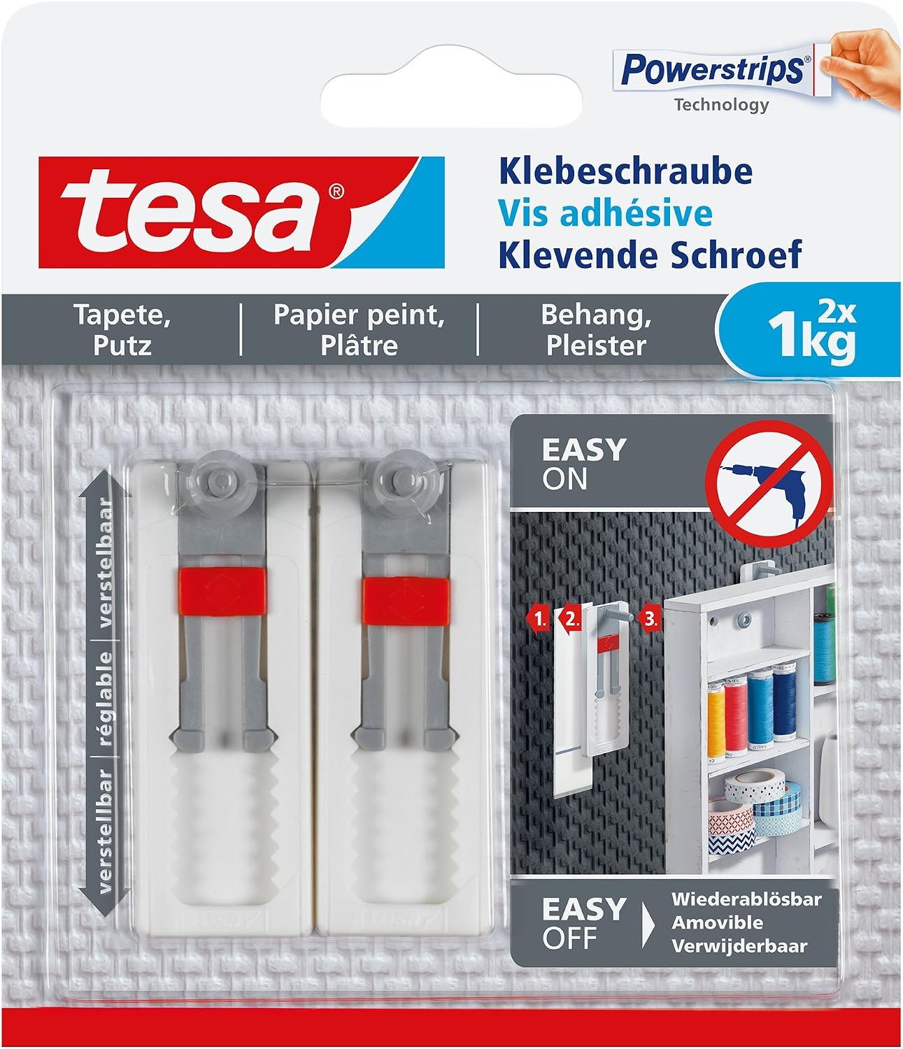 tesa Adjustable Adhesive Screw for Wallpaper & Plaster 1kg, Weiß, 1 kg