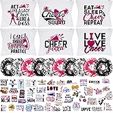 Amylove 65 Pcs Cheerleader Gifts Bulk Cheer Makeup Bag Portable Sports Cosmetic Zipper Pouches Cheer Scrunchies Cheerleading Hair Ties Sticker Water Bottles Laptop Car Decal for Women Teammates