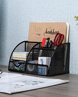 EasyPAG Office Mesh Desk Tidy with Drawer Black view 4