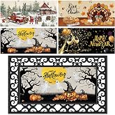 Tinideya 4 Pcs Doormat Inserts, 22 x 10 Inch Interchangeable Seasonal Welcome Doormat for Front Door, Summer Fall Non Slip Diatom Mud Door Mat for Holiday Entrance Decor, No Frame(Holiday)