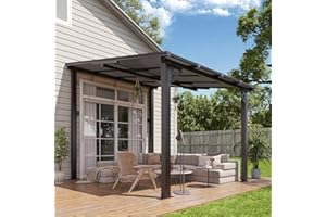 Aoxun 8'x 10' Premium Gazebo with Aluminum Top Frame & Polycarbonate Panel, Wall Mounted Gazebos Pergola, Outdoor Patio Lean to Gazebo, Awnings with Sloped Roof, for Backyard, Porch, Deck