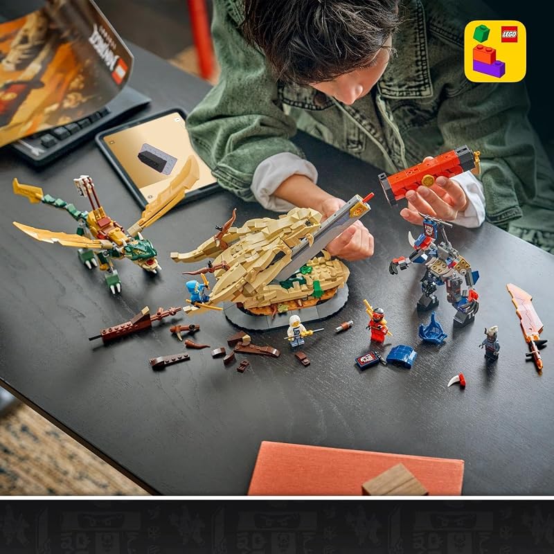 Ninjago Battle at the Dragon's Sword – Figuras de Dragão & Mech – 4 Minifiguras de Katana de Brincar – Decoração do Quarto – Presente para Idades 9+ & Ventiladores – 71871