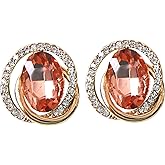 Navachi 18k Gold Plated White Crystal Oval Zircon Double Circle Stud Earrings