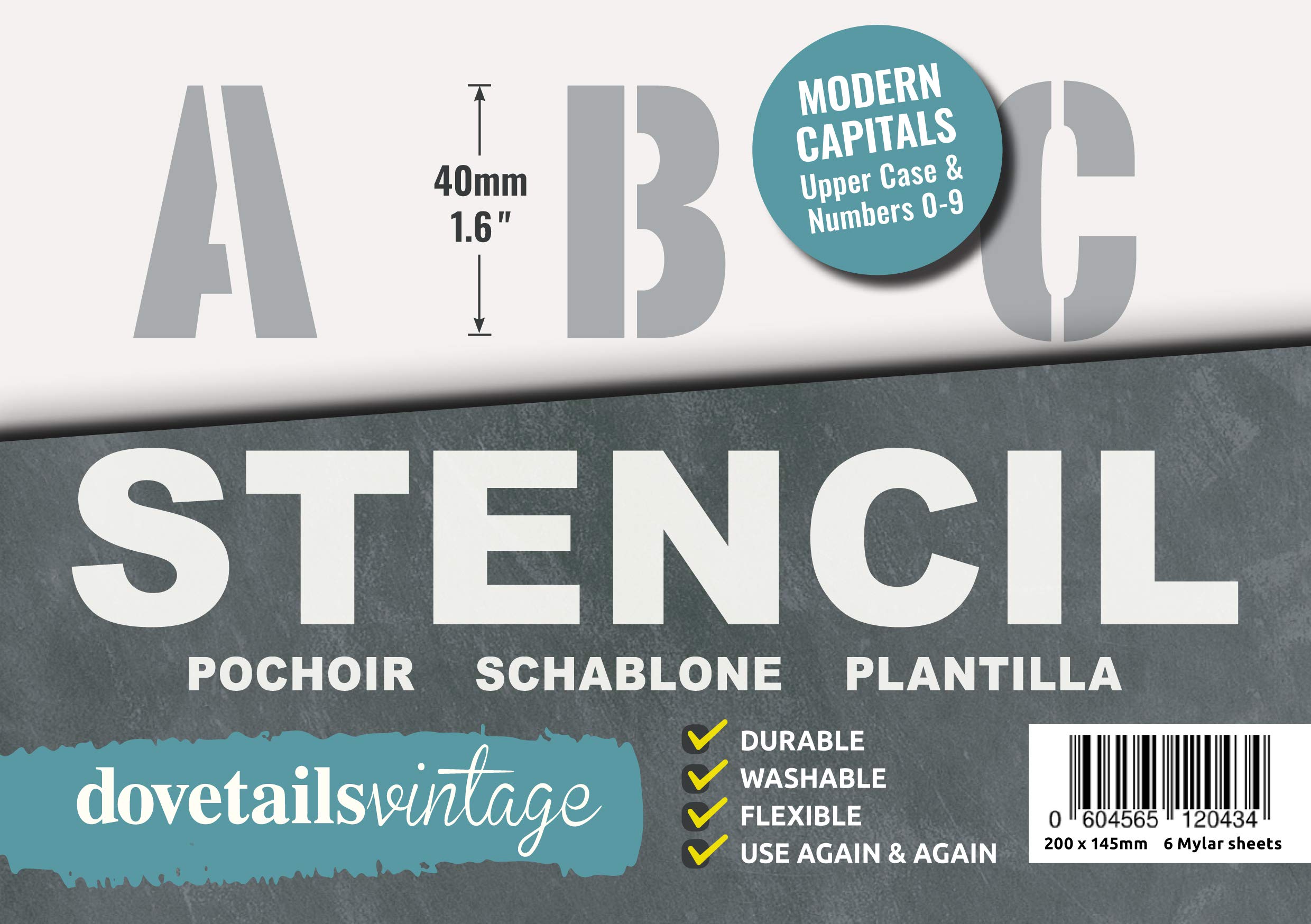 Dovetails Vintage Letter Stencil 40 mm Tall Modern Style Capital Letters and Numbers