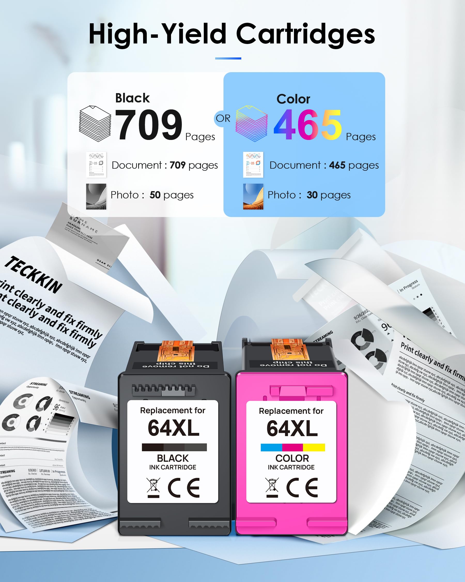 TECKKIN 64XL Ink Cartridges Black/Color Combo Pack Replacement for HP Ink 64 64XL for HP Envy Photo 7855 7858 7155 7120 Printer (1 Black, 1 Color)