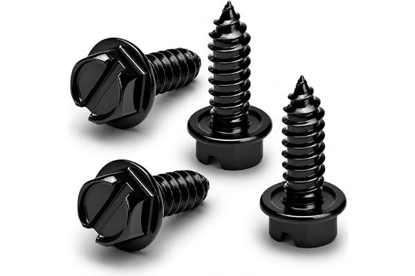 OttoSpeed Rustproof License Plate Screws (4-Pack, Black-Slotted) | Premium Stainless Steel, For US Domestic Vehicles & Select Imports, Fits Plate Mounts with Nylon or Plastic Inserts
