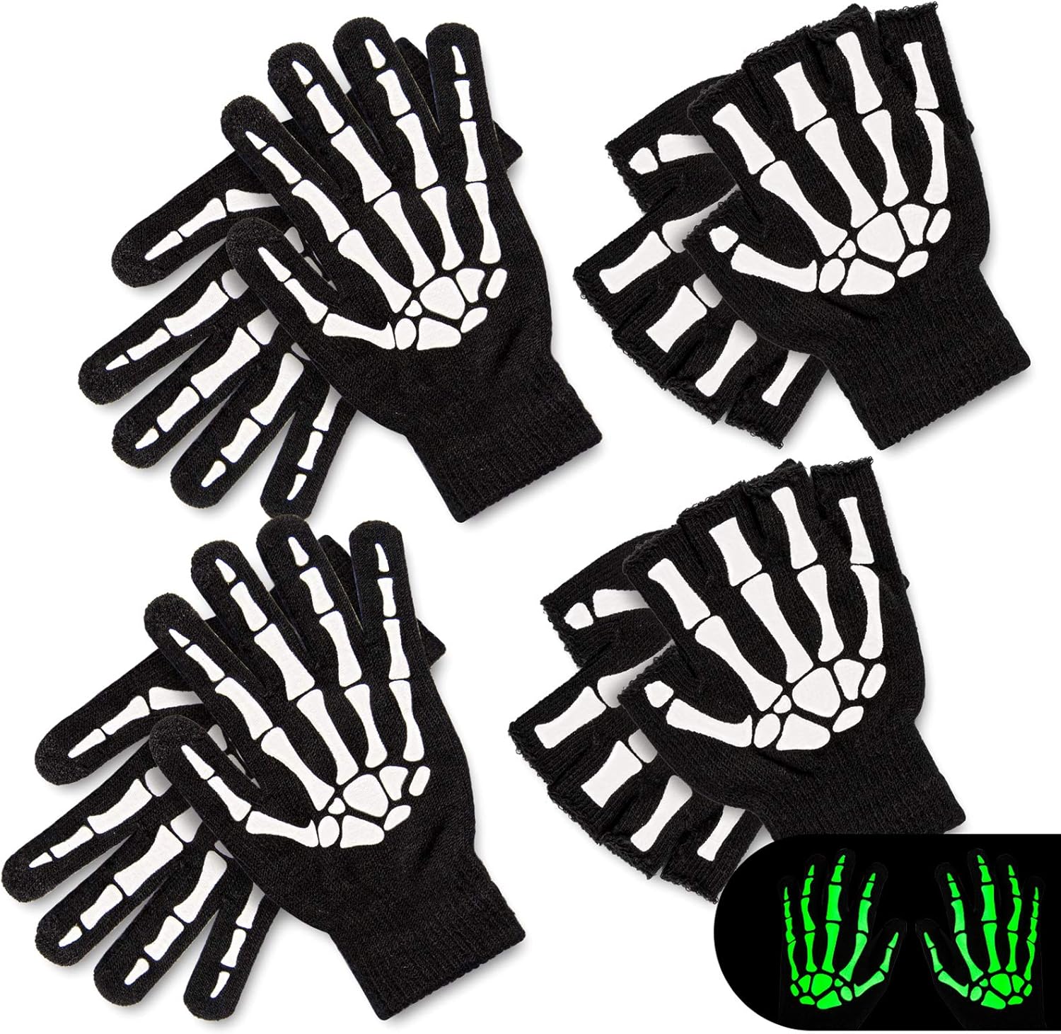Whaline 4 Pairs White Skeleton Gloves, Halloween Bone