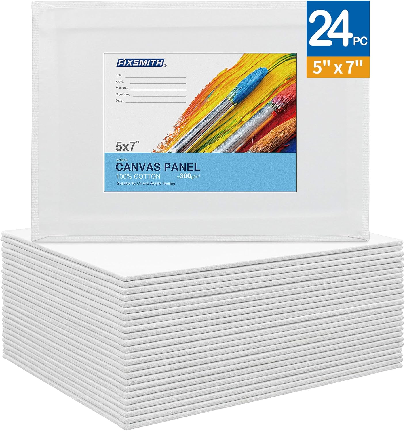 FIXSMITH Painting Canvas Panel Boards - 5x7 Inch Art Canvas, 24 Pack Mini Canvases, Primed Canvas Panels, 100% Cotton, Acid Free, Professional Quality Artist Canvas Board for Hobby Painters, Students & Kids