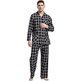 amaxer Men's Flannel Pajamas Set Men's Home Fashion Pajamas with Pockets and Drawstring 100% Cotton Soft Pjs for Men
