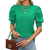 Kintarkee Women's Puff Short Sleeve Sweater Tops Spring Summer Fall Trendy Crew Neck Casual Pullover Sweaters