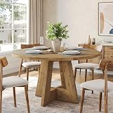 TRIBEWOOD Solid Wood Round Dining Table, 47" Farmhouse Kitchen Table for 4-6, Wooden Circle Dinner Table for Dining Room, Family Gathering, Natural Brown