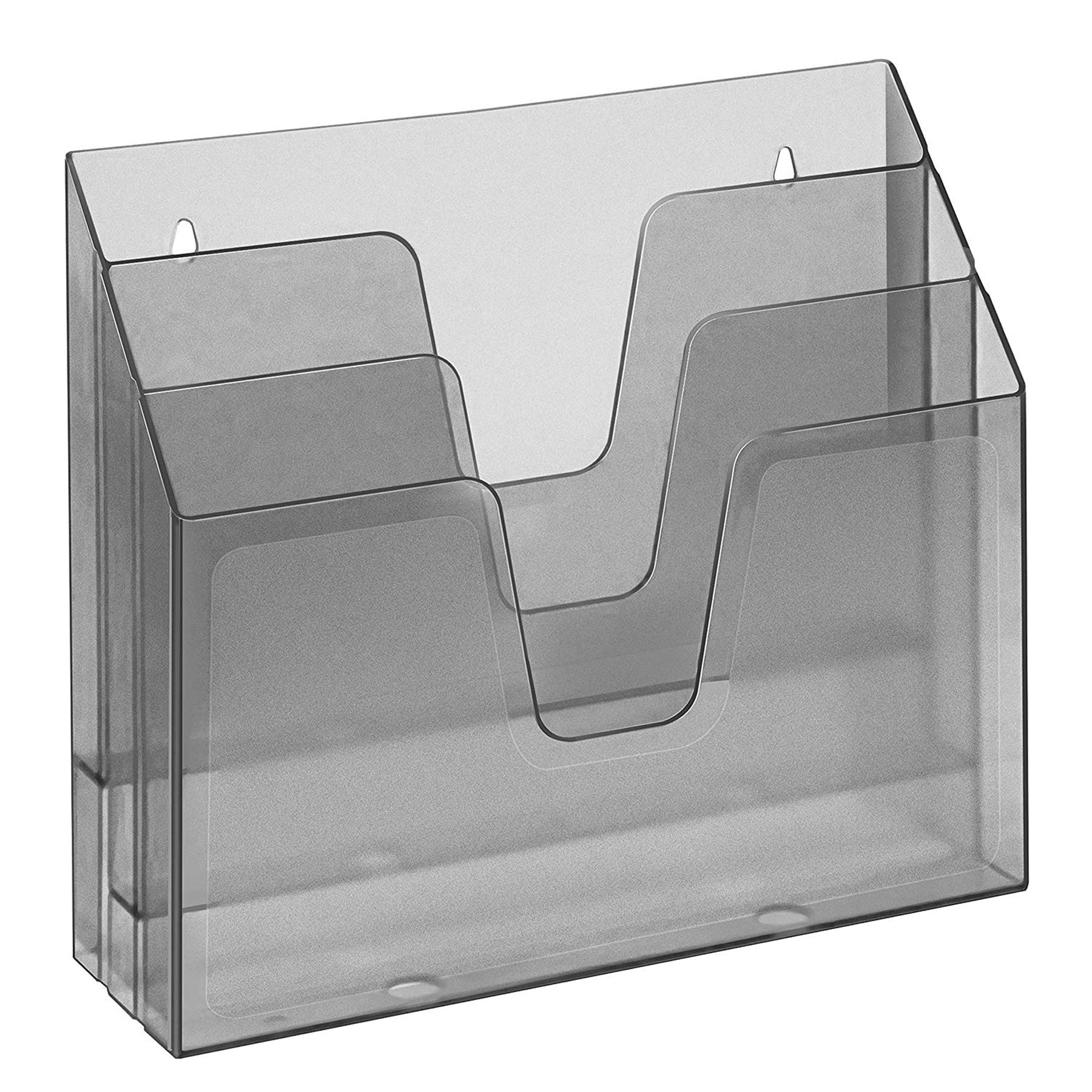Acrimet Horizontal Triple File Folder Holder Organizer, Open Top Desktop Document Sorter for Letter Size Papers & Folders, Plastic (Smoke)
