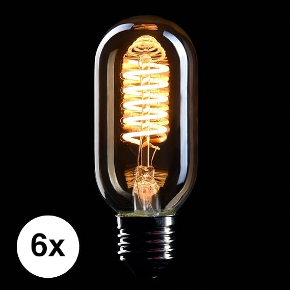 CROWN LED 6 x Edison Glühbirne E27 Fassung, Dimmbar, 4W, Warmweiß, 230V