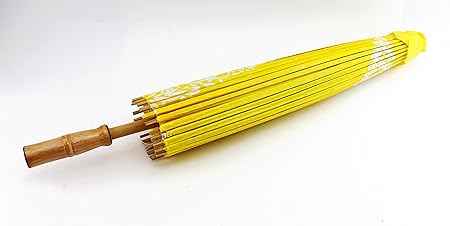 Yellow 22 Inch Tall Floral Pattern Wood Bamboo Parasol Umbrella Backyard Decoration Gift (D13389) 11oz