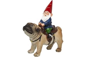 Funny Guy Mugs Garden Gnome Statue - Gnome Riding a Pug - Indoor/Outdoor Garden Gnome Sculpture for Patio, Yard or Lawn