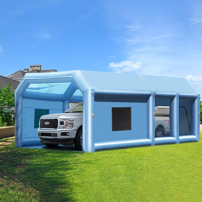 Cabine de Peinture Gonflable 9x4,8x3,6 m, Tente Peinture Gonflable Automobile avec Souffleurs Puissants de 950 + 750 W et Système de Filtration, Station de Travail pour Pose de Peinture Atelier