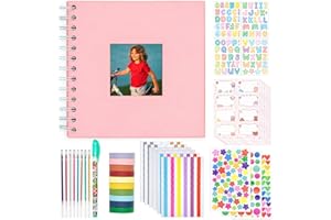 TUGLE Kid Scrapbook Photo Album Hard Cover DIY Photo Album for Kids Instant Camera Print Paper with DIY Accessories (Pink)