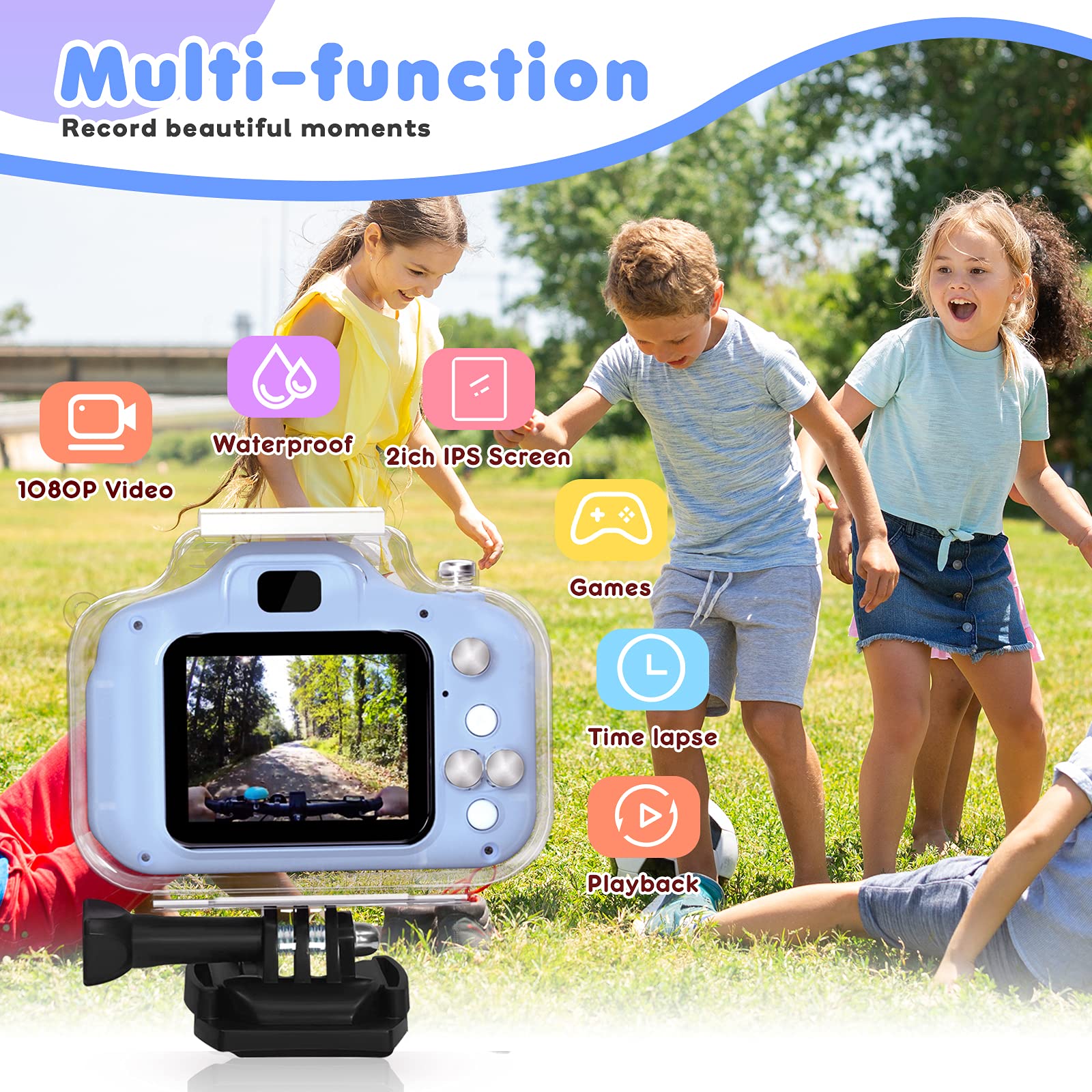 Yoophane Kids Waterproof Camera Gifts for 6 7 8 9 10 Year Old Action Kids Camera for Age 3-12 Christmas Birthday Gifts Underwater Video Recorder with 32GB SD Card (Blue)