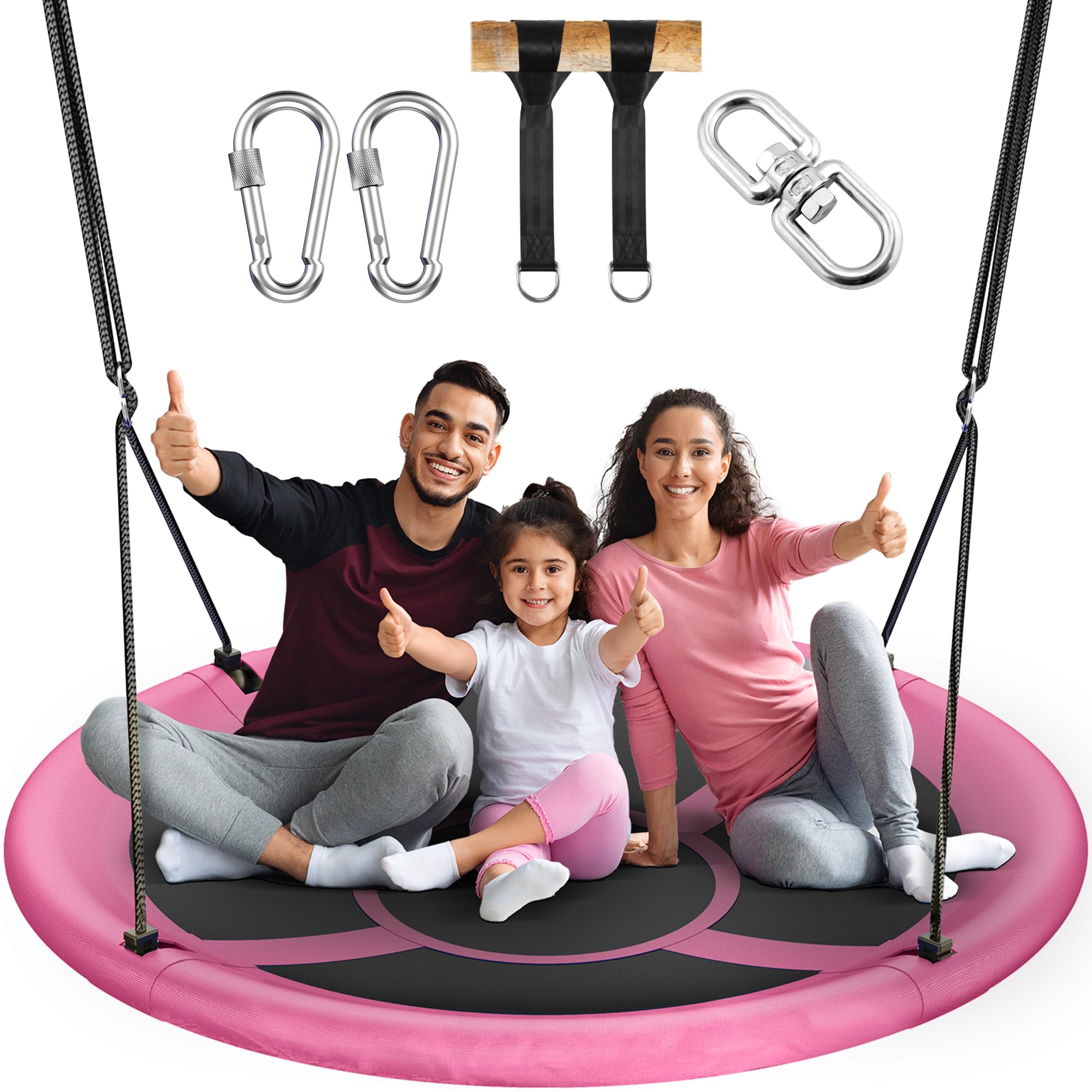 Everyfun 43″ Saucer Tree Swing for Kids Adult, 700lbs Weight Capacity, Waterproof Flying Saucer Swing with Adjustable Hanging Straps, Swing Seats for Backyard Outdoor Indoor Playground, Pink