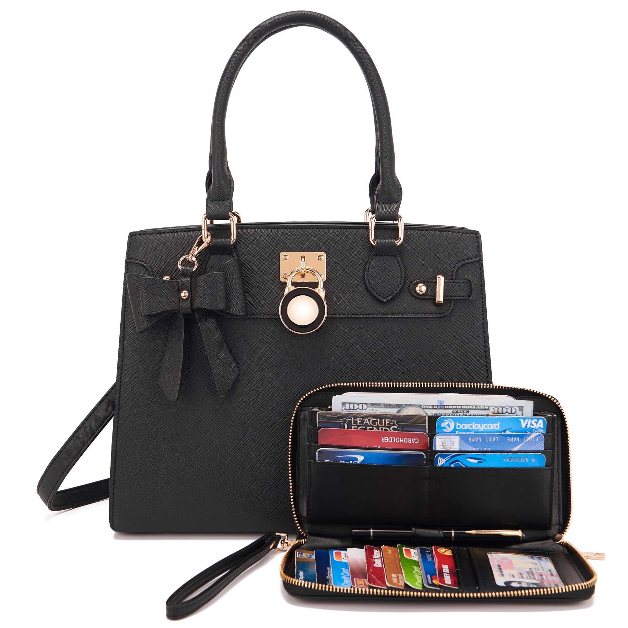 Qiyuer Women Handbags Set Top Handle Satchel Tote Shoulder Work Bag Ladies Purses With Matching Clutch Wallet 2PCS