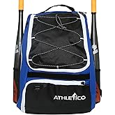 Athletico Baseball Bat Bag - Backpack for Baseball, T-Ball & Softball Equipment & Gear for Youth and Adults | Holds Bat, Helmet, Glove, & Shoes |Shoe Compartment & Fence Hook