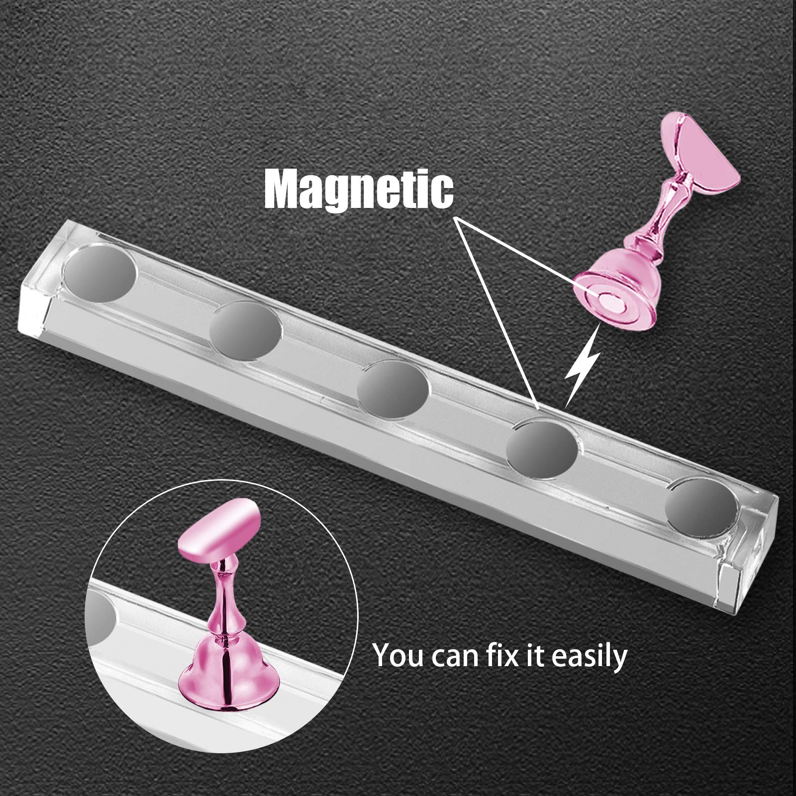 JUSTOTRY 2 Sets Pink Nail Stand for Press on Nails Display, Magnetic Fake Nails Holder for Painting Nails Practices, Beginner Acrylic Nail Art Kit Accessories, Nail Salon Equipment and Decor - Image 4