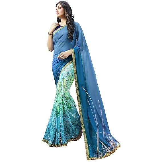 Shaily Multi Georgette Printed Half and Half Saree [SHAMA6642SSSR003]