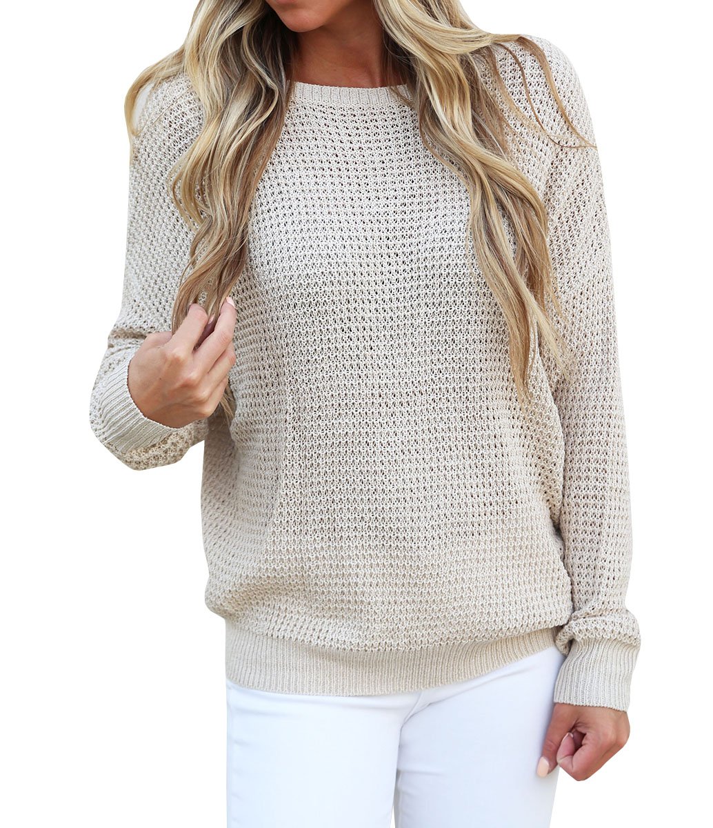 Womens Sweaters Criss Cross Backless Long Sleeve Crew Neck Casual Knit Pullover Sweater