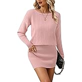 Lotusmile Women's Cable Knit Mini Sweater Dress Boat Neck Off The Shoulder Bodycon Pullover Long Sleeve Short Dresses