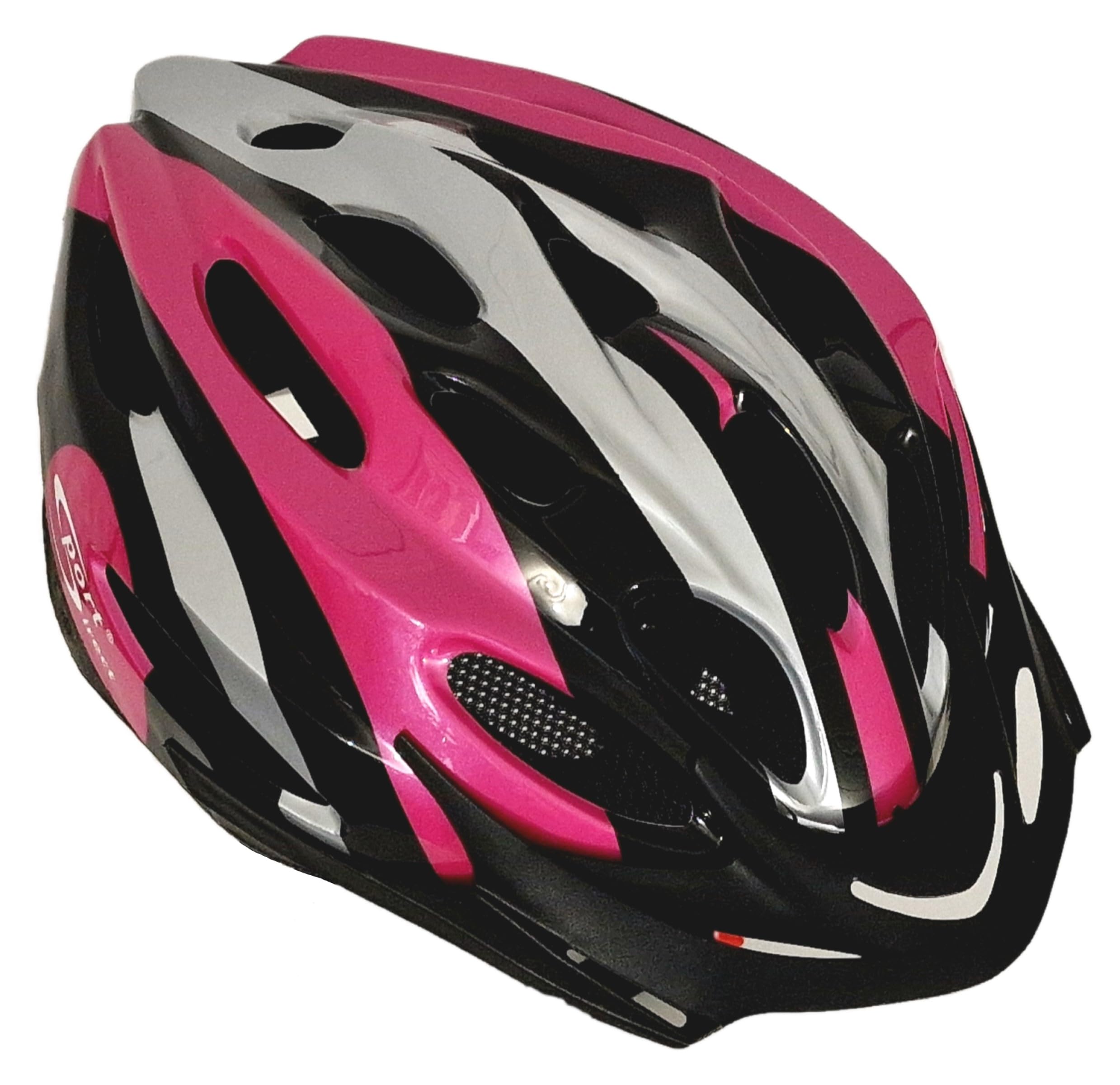 SportDirect™ Bike Helmet MTB Helmet 22 Vents Adult Mens Womens 55-58cm Bicycle Helmet Medium Pink/Black/Grey Lightweight *Sport Direct 3 year Crash Replacement Policy, CE-EN 1078:2012:A1:2012 standard