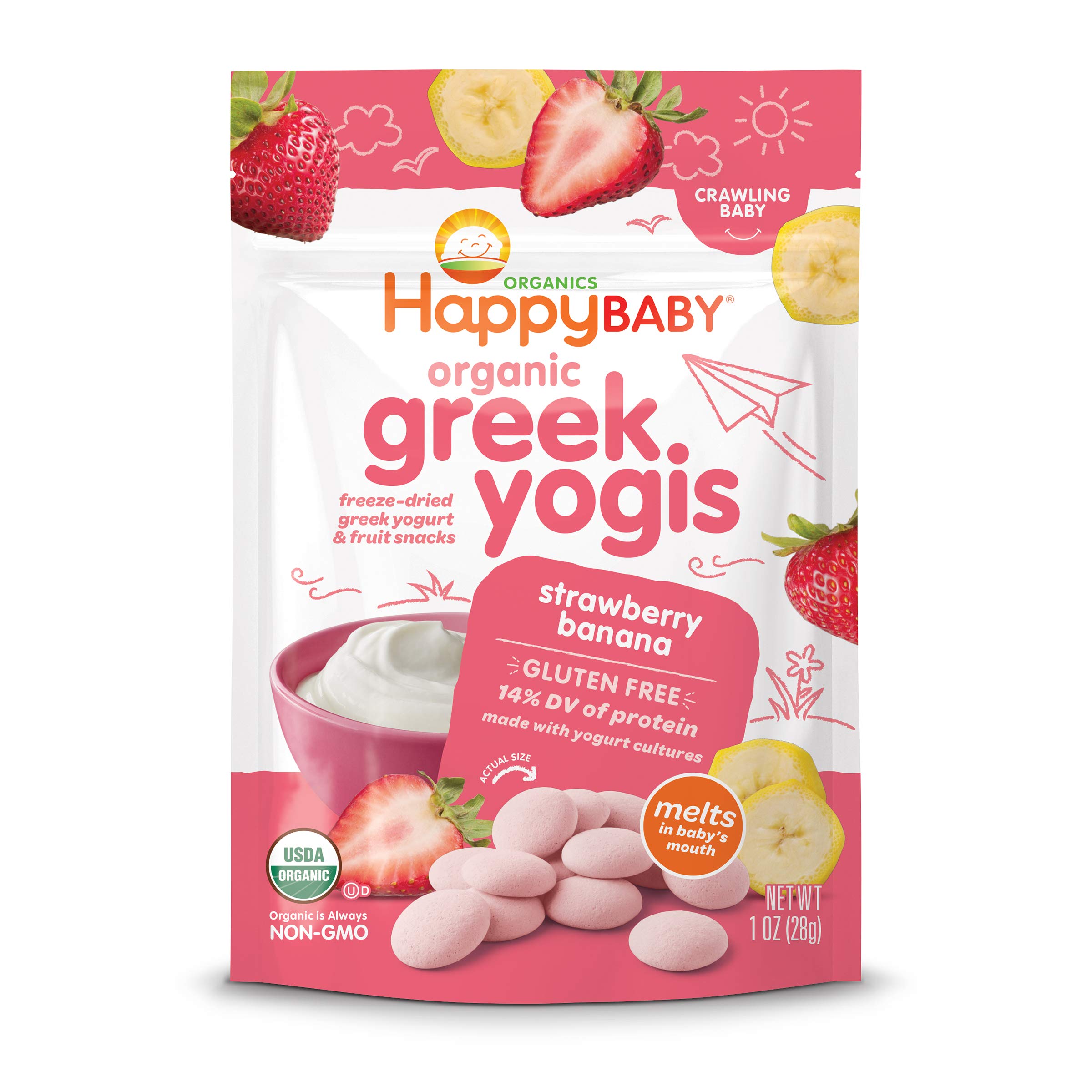Happy Baby Organics Greek Yogis FreezeDried Greek Yogurt and Fruit Snacks, Strawberry Banana, 1