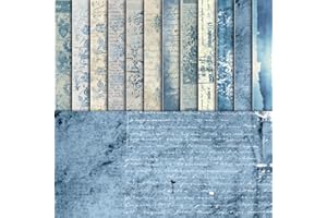 EggSun 48 Sheets Vintage Blue Floral Scrapbook Paper, Retro Blue Pattern Decorative Scrapbook Paper for Junk Journals DIY Cards and Photo Albums,Aesthetic Craft Supplies for Kids and Adults