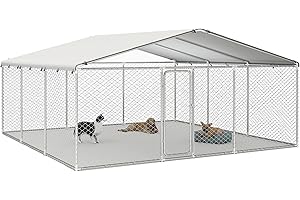 Fuzzy-bird 15.3x15.3 FT Outdoor Dog Kennel Outside with Metal Large Dog Cage, Outdoor Dog Pens with Roof, Heavy Duty Dog Kennel for Backyard Farm Use(183.1x183.1x83.1IN)
