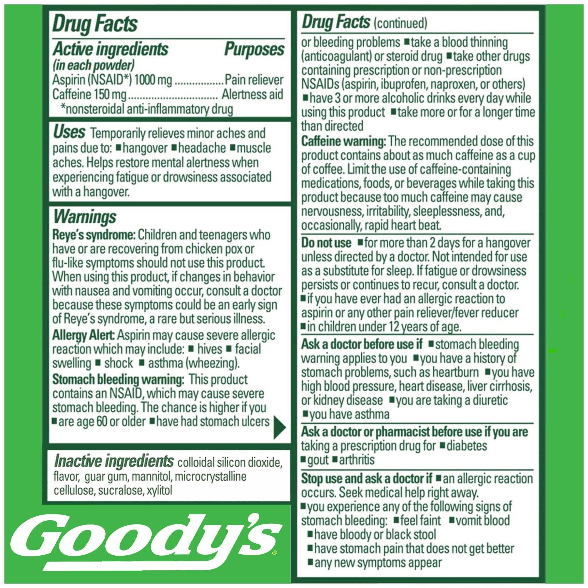 Goody's Hangover Relief Powder, Dual Action Fast Headache Pain Relief with Aspirin and Caffeine, Berry Citrus Flavor, 16 Count